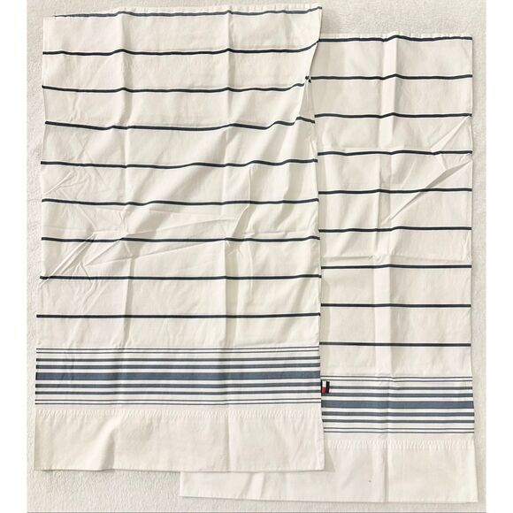 Tommy Hilfiger blue and white striped pillowcases set of 2 - Picture 1 of 6